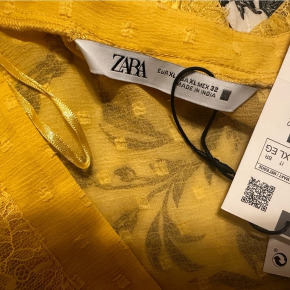 Zara Yellow Polka Dot Ruffle Short Sleeve Blouse Size XL - Picture 5 of 5